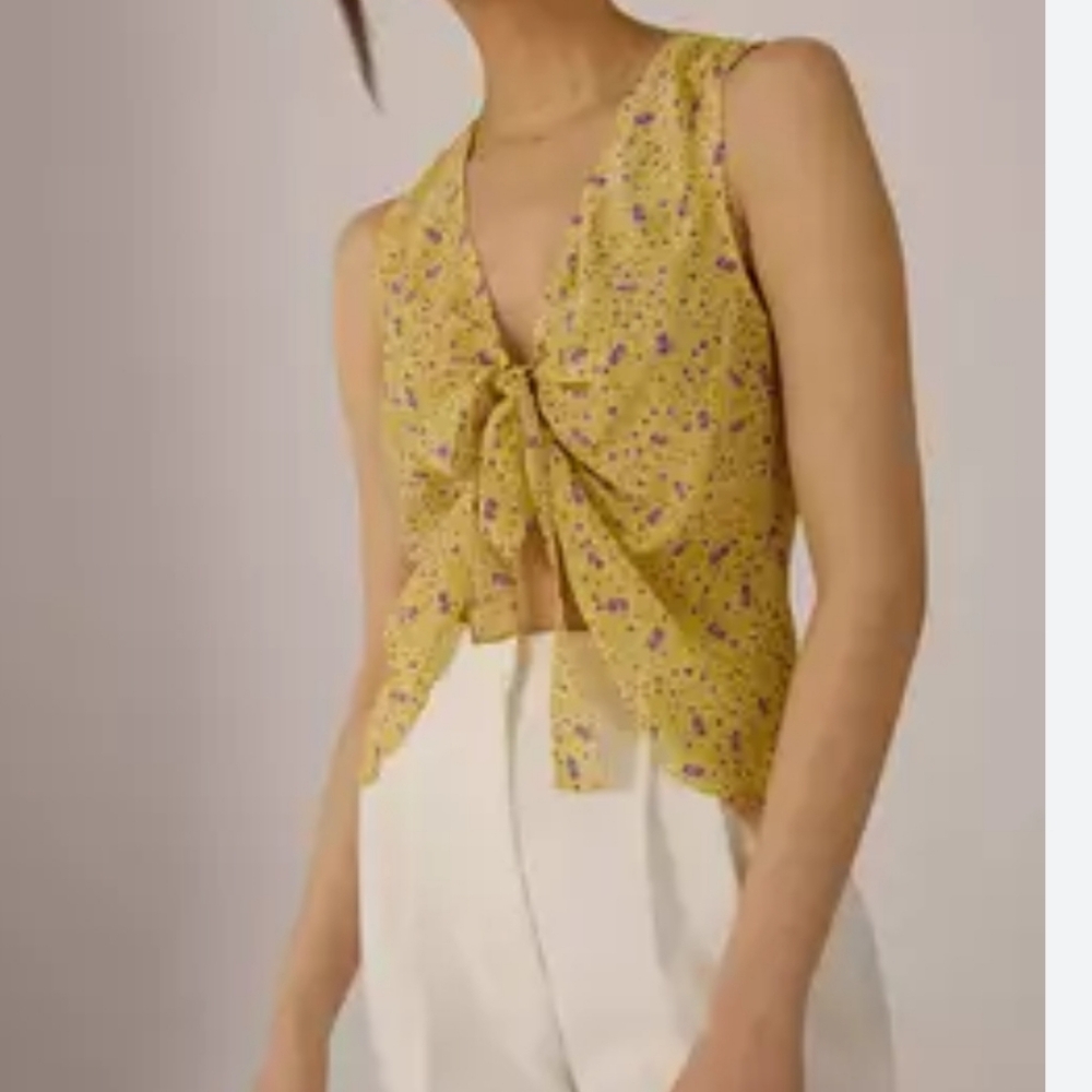 NEW FAVORITE DAUGHTER YELLOW GWEN TOP SIZE SMALL 100% SILK - Picture 4 of 9